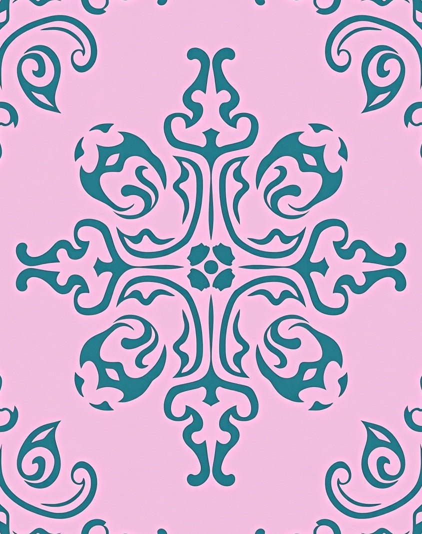 Teal Swirls Floral Pattern Rug