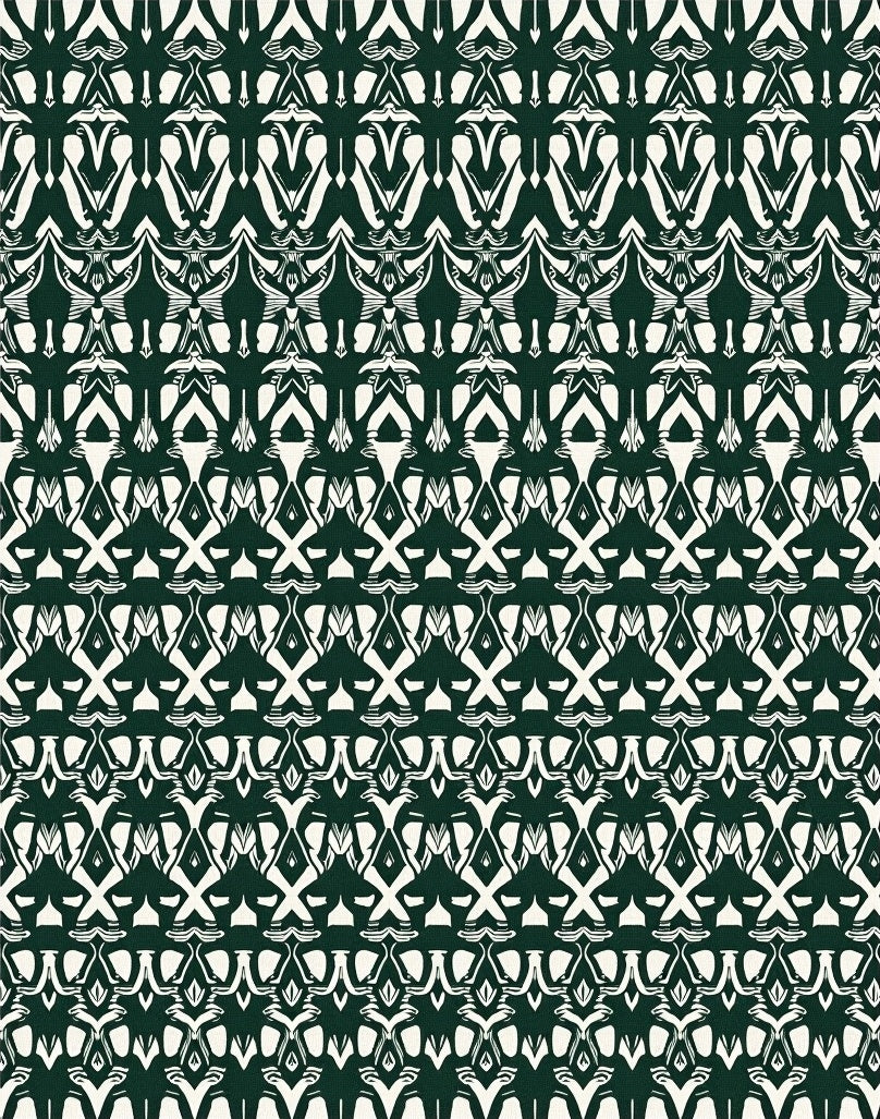 Dark Green White Symbolic Pattern Rug