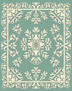 Elegant Teal Ivory Floral Border Rug