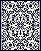 Navy Ivory Ornate Floral Vine Pattern Rug