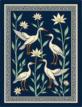 Elegant Heron Floral Patterned Rug
