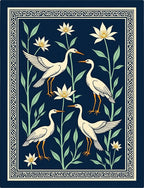 Elegant Heron Floral Patterned Rug