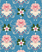 Vintage Pink Mandala Floral Blue Rug