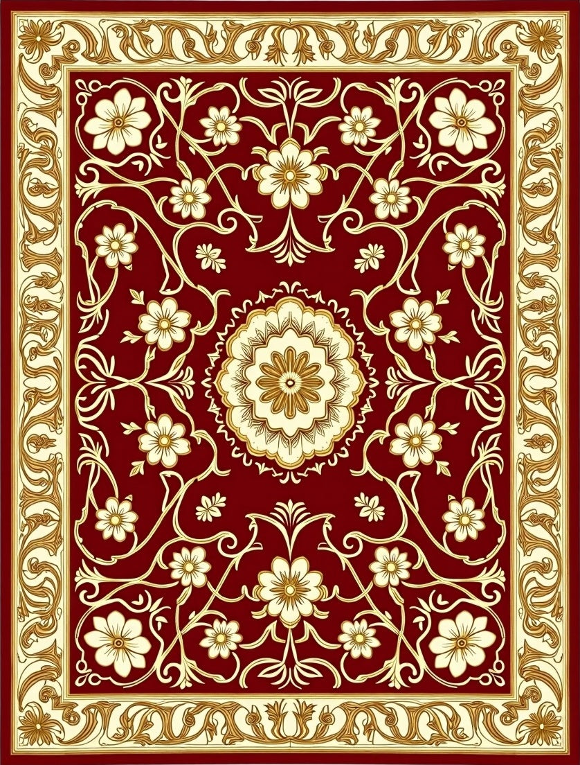 Rich Floral Vine Border Accents Rug