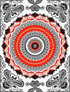 Bold Red Black Radial Floral Design Rug
