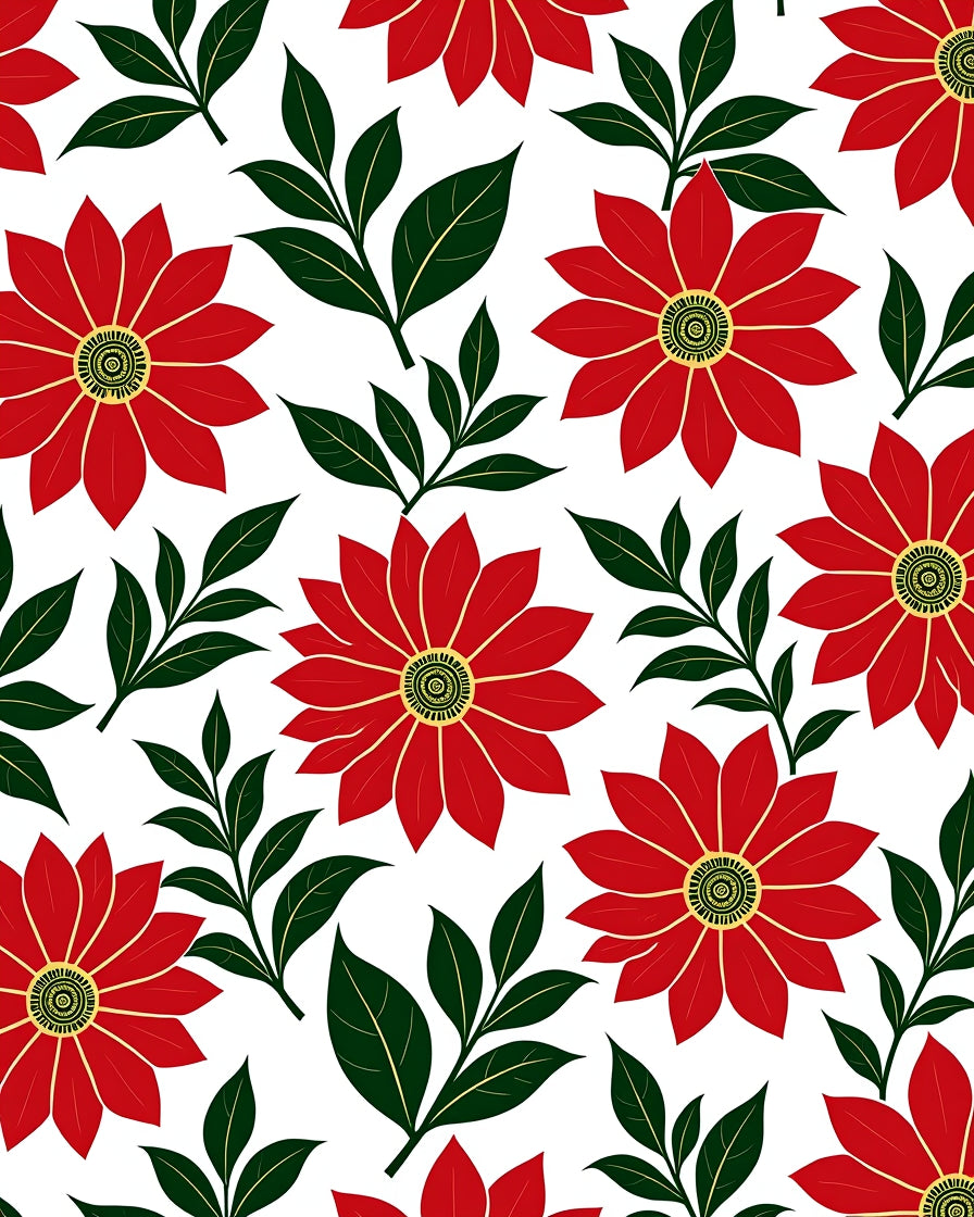 Bold Red Floral Leaf Arrangement Rug