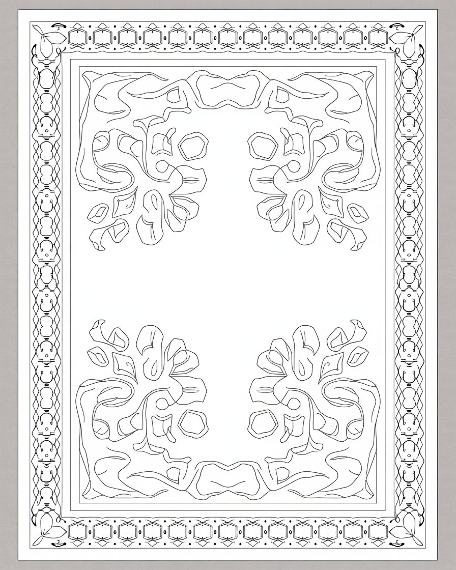 Art Nouveau Abstract Floral Border Rug