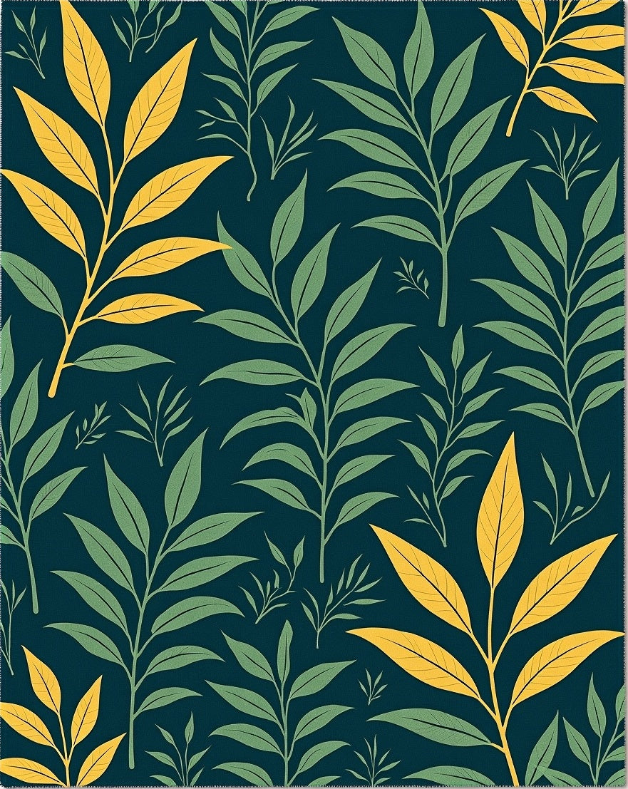 Green and Yellow Leaf Pattern Rug