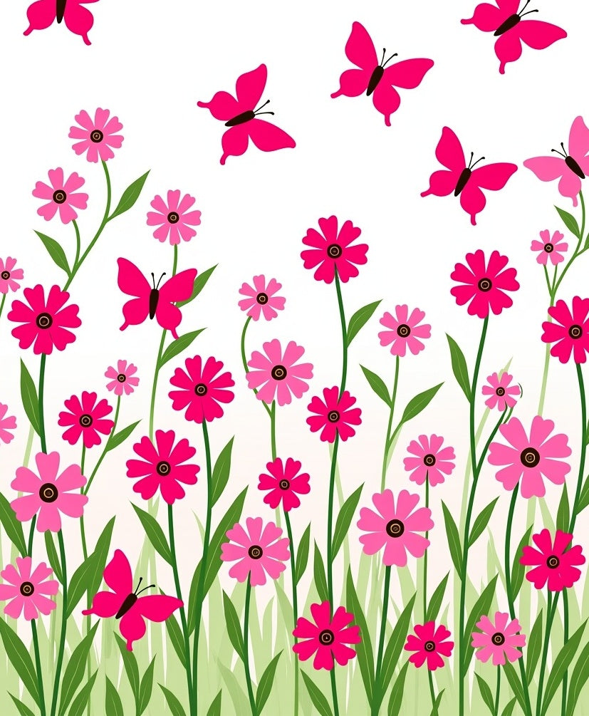 Whimsical Pink Butterflies Floral Meadow Rug