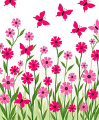 Whimsical Pink Butterflies Floral Meadow Rug