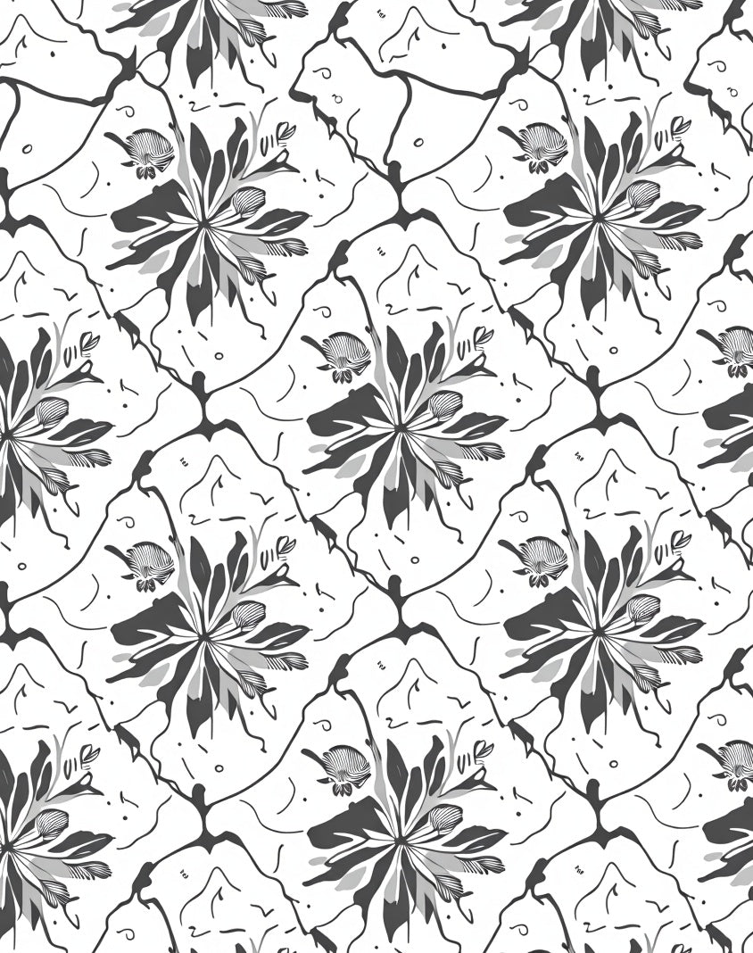 Monochromatic Floral And Line Art Design Rug