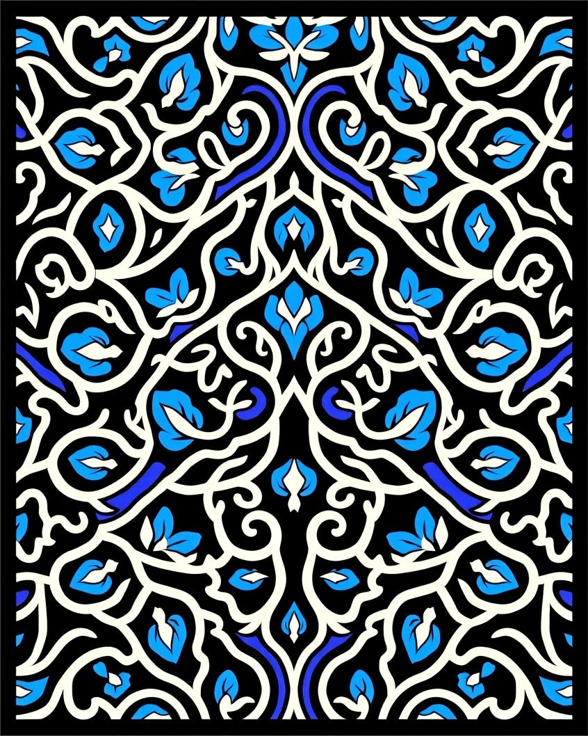 Abstract Blue White Swirl Floral Rug