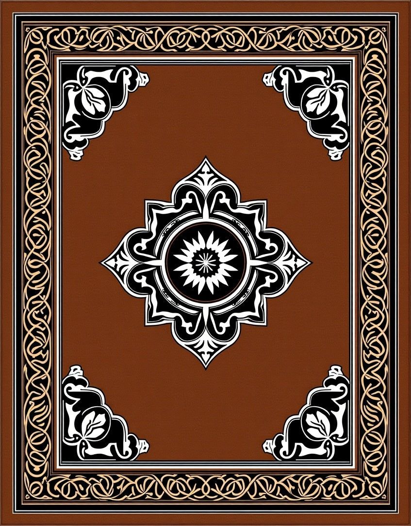 Intricate Black and Gold Scroll Border Rug