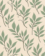 Leafy Branch Patterned Light Beige Rug