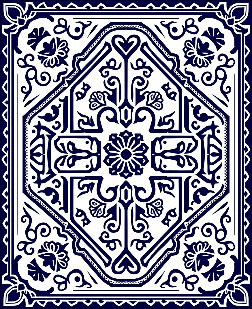 Classic Indigo Floral Symmetry Rug
