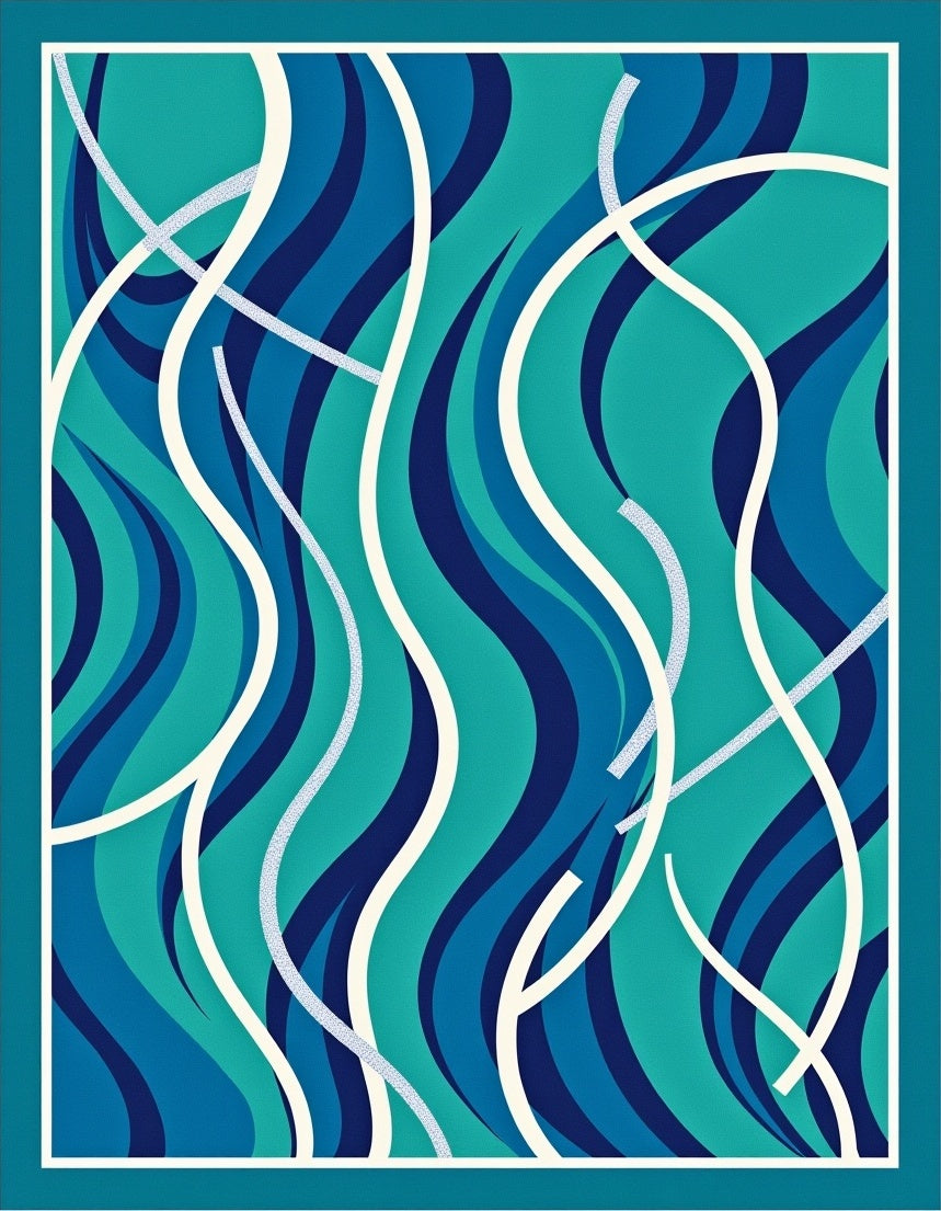Blue Teal Swirling Lines Rug