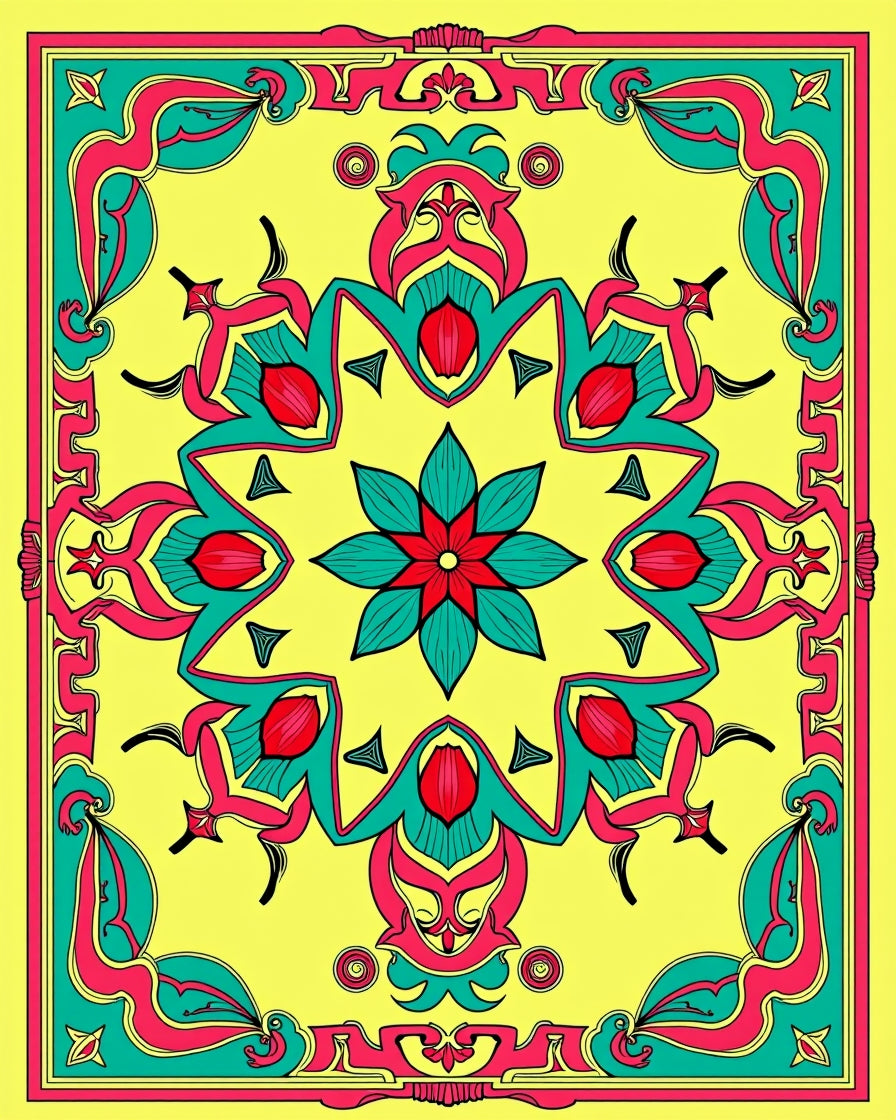 Vibrant Floral Medallion Pattern Rug