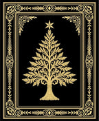 Golden Christmas Tree Ornate Border Rug