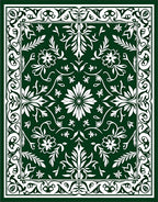 Ornate Floral Patterned Green Rug