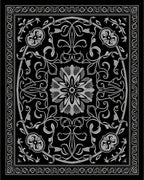 Elegant Black Floral Scrollwork Rug