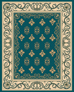 Regal Teal Floral Scroll Pattern Rug