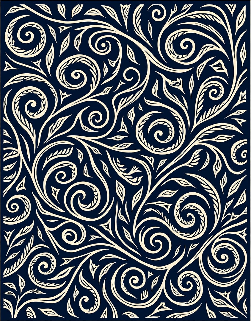 Classic Floral Swirls Navy Cream Rug