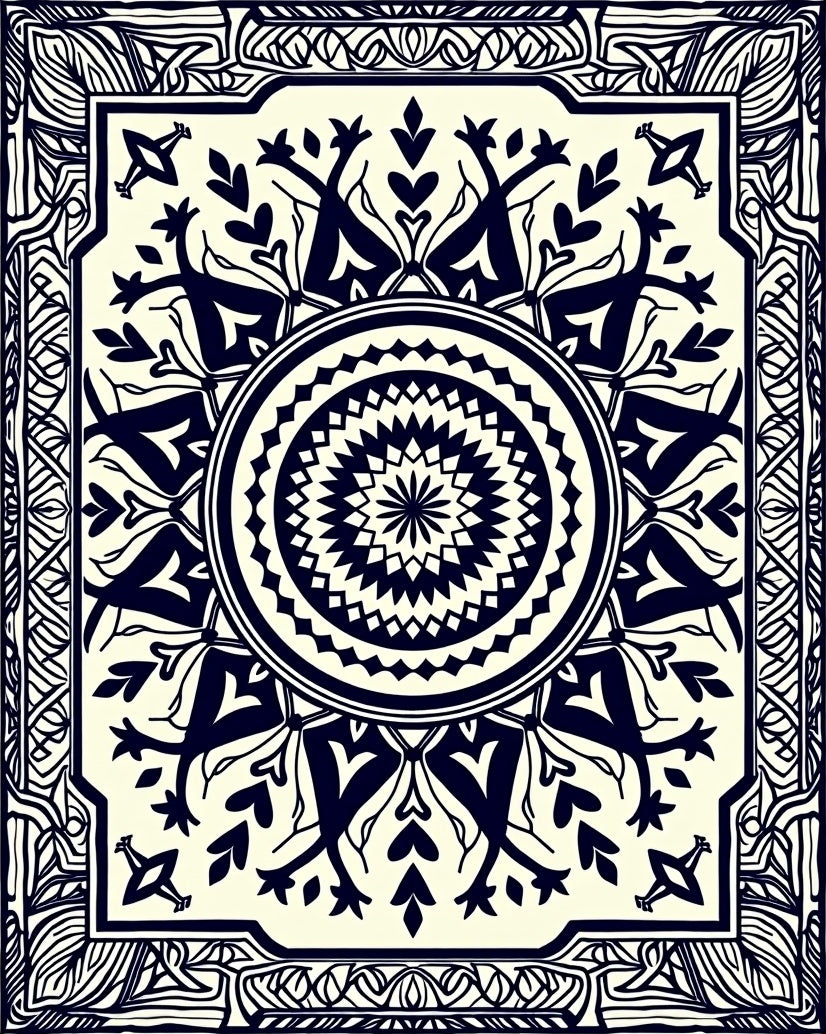 Intricate Dark Floral Mandala Design Rug