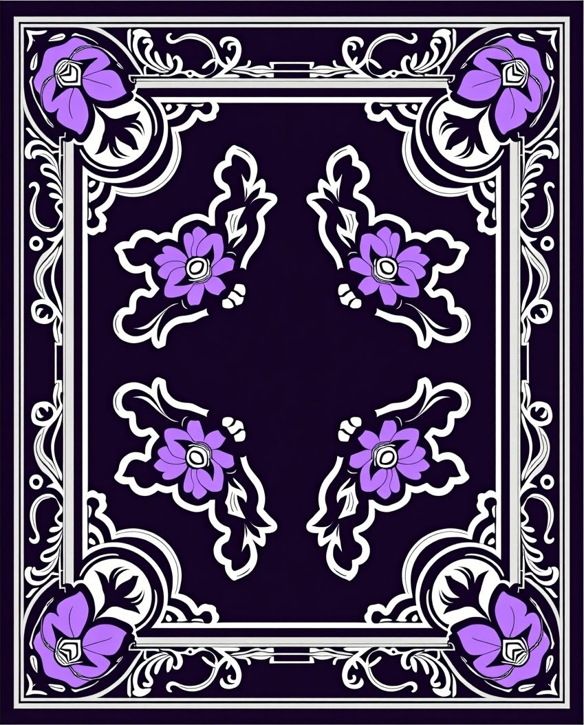 Ornate Purple Floral Frame Rug
