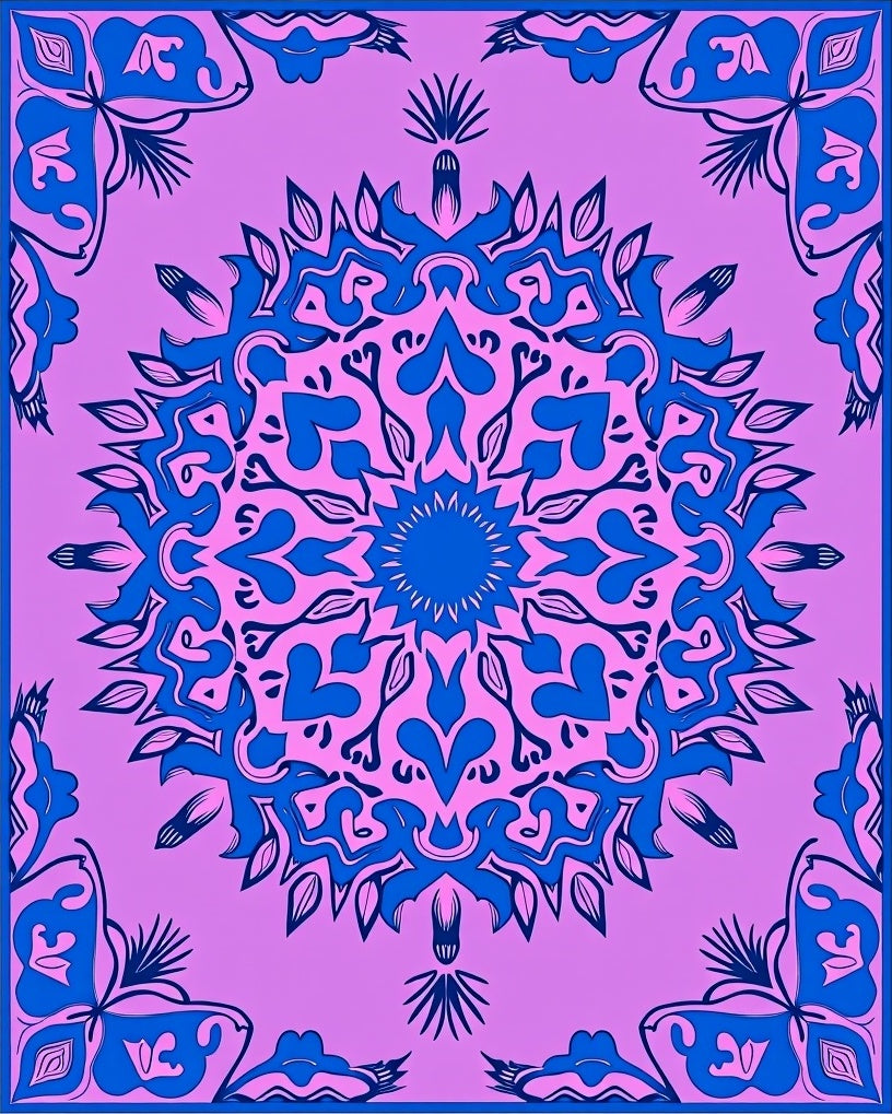 Bold Indigo Floral Mandala Design Rug