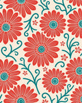Retro Red Teal Floral Pattern Rug