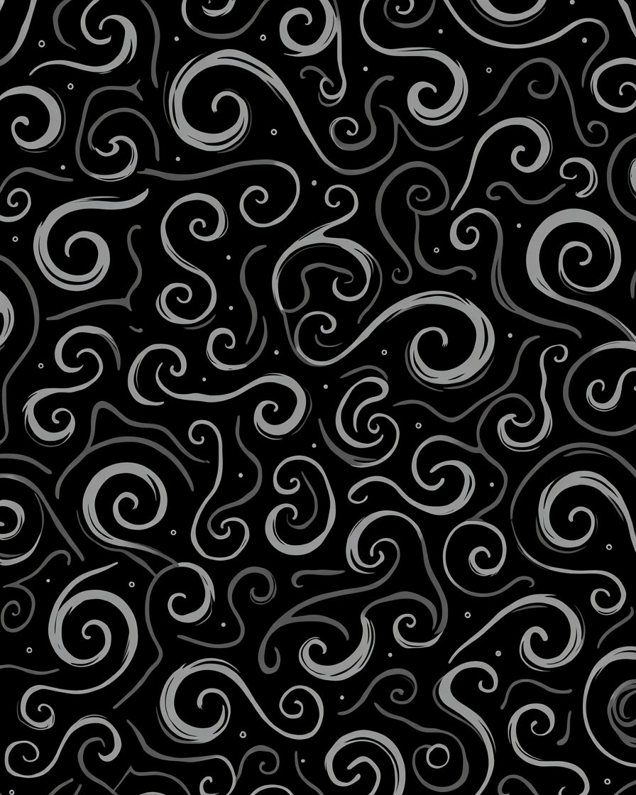Elegant Swirl Pattern on Black Background Rug