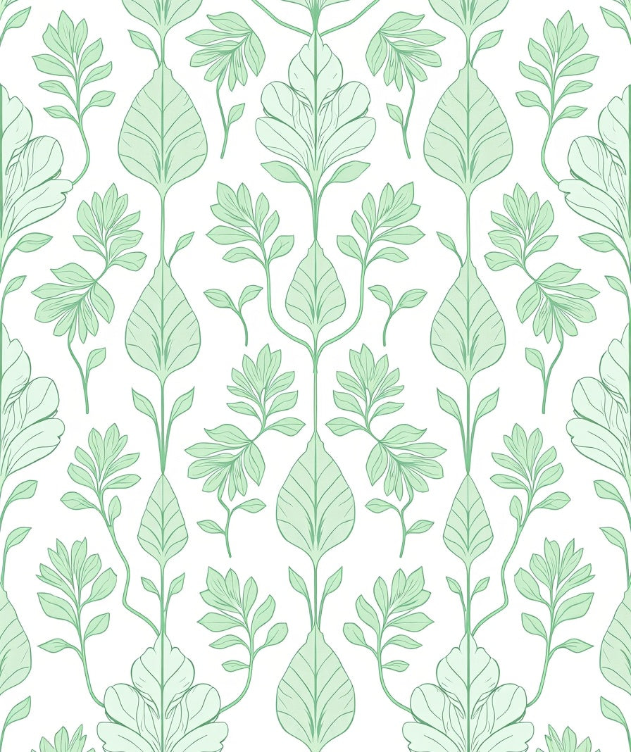 Organic Leafy Patterned Green Rug