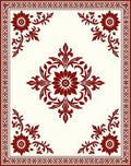 Damask Floral Crimson Border Rug