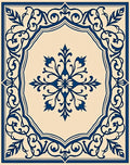 Ornate Blue Floral Medallion Pattern Rug