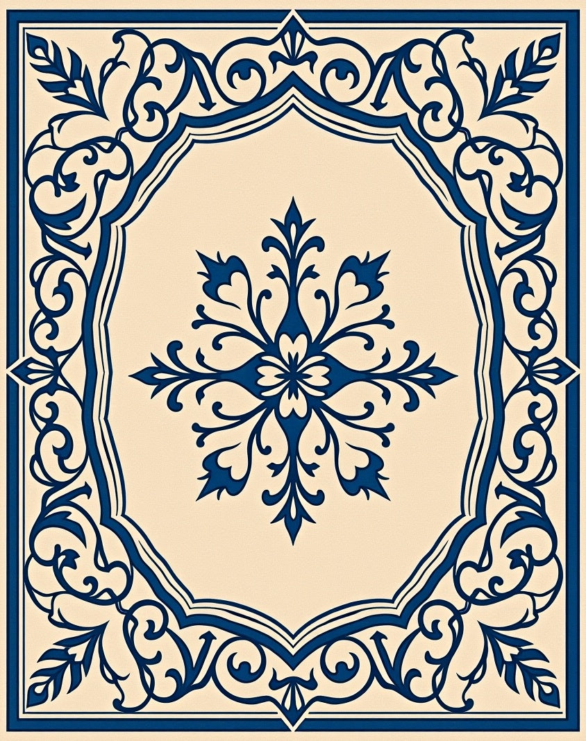 Ornate Blue Floral Medallion Pattern Rug