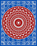 Red Mandala With Blue Border Design Rug