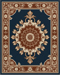 Rich Floral Medallion Dark Blue Pattern Rug