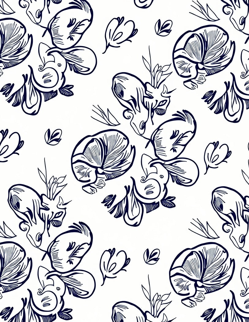 Whimsical Floral Line Art Print Rug