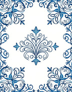 Blue Baroque Scrollwork Pattern Rug