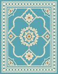 Ornate Floral Medallion Tealand Cream Rug