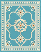 Ornate Floral Medallion Tealand Cream Rug