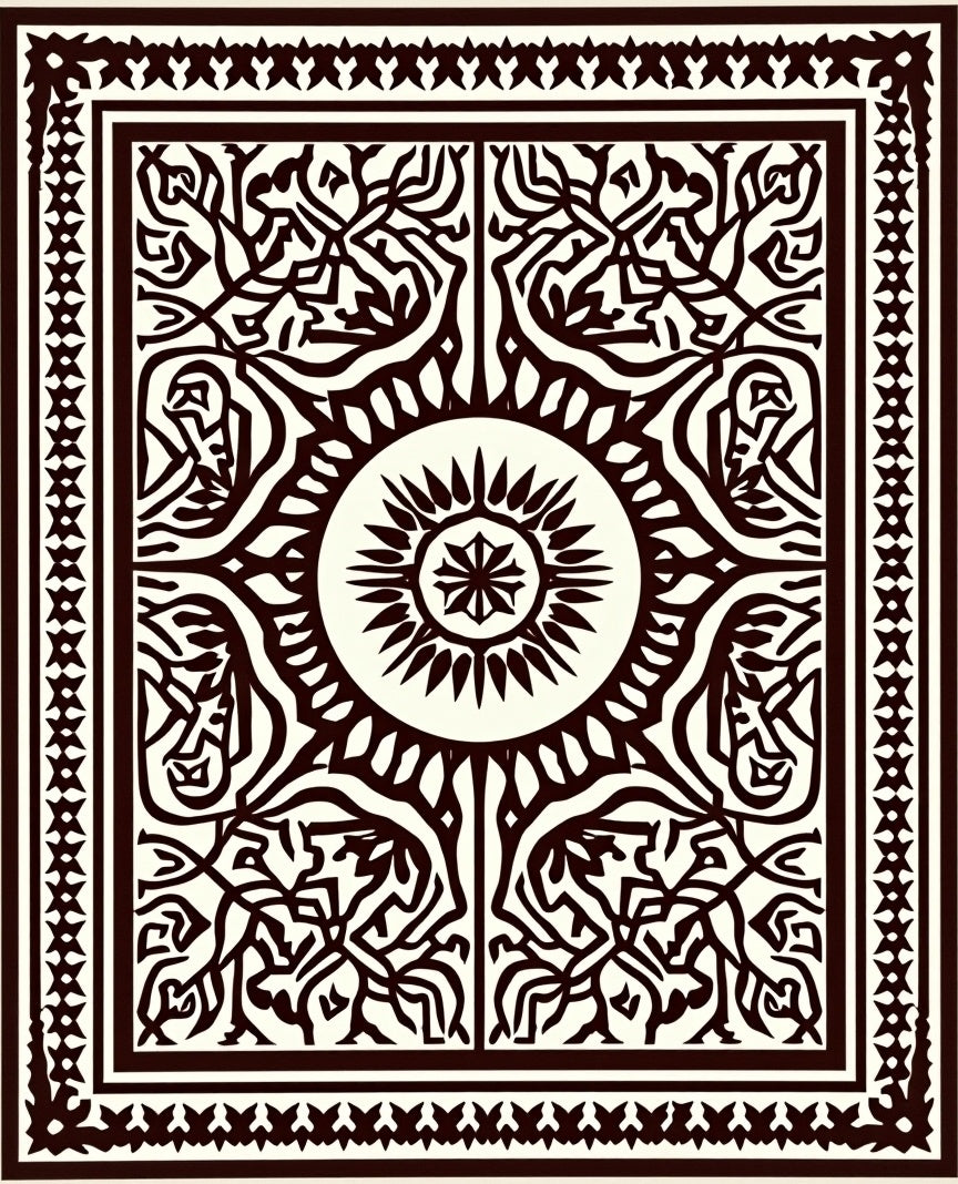 Intricate Radial Sunburst Patterned Rug