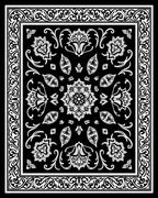 Black White Floral Paisley Border Design Rug