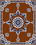 Intricate Starburst Brown Blue Ornament Dye Design Rug