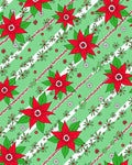 Red Poinsettia Green Stripe Floral Rug