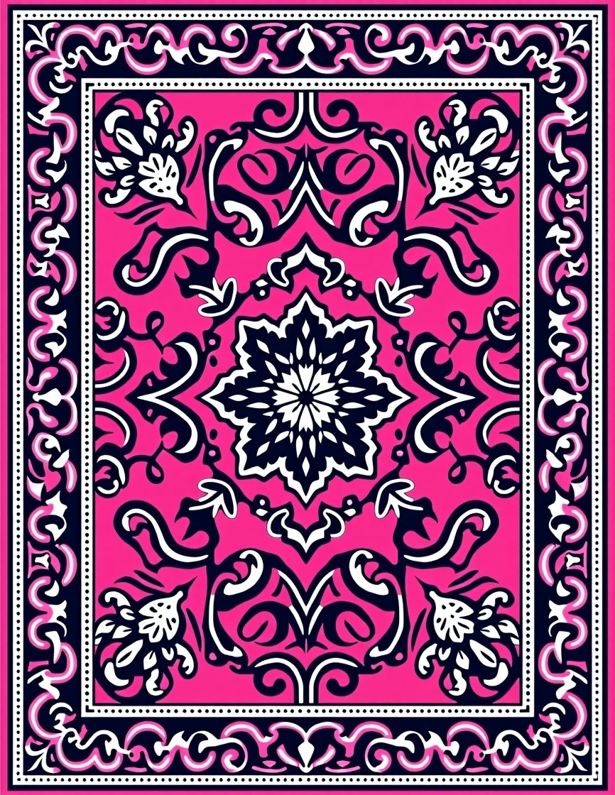 Vibrant Pink Mandala Floral Design Rug