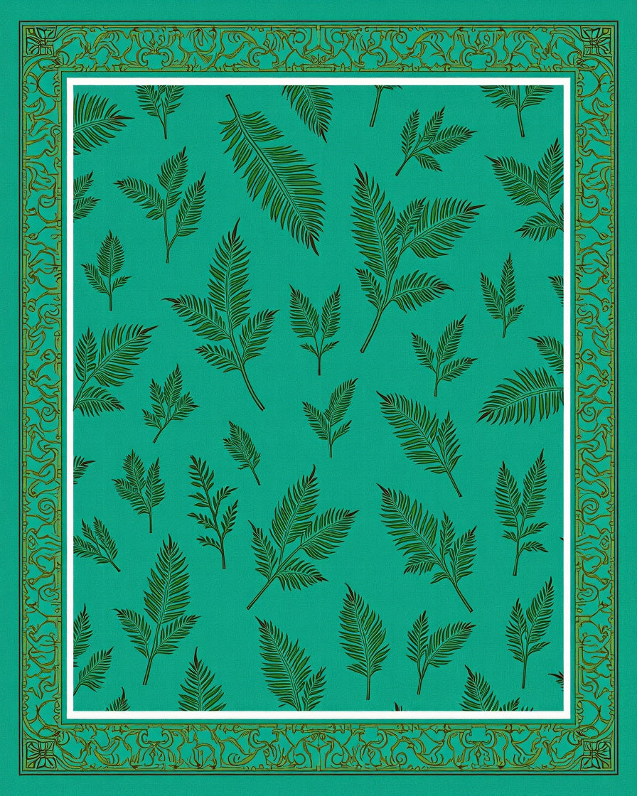 Emerald Green Botanical Print Rug