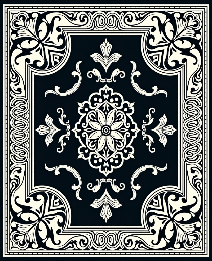 Classic Floral Scroll Border Design Rug