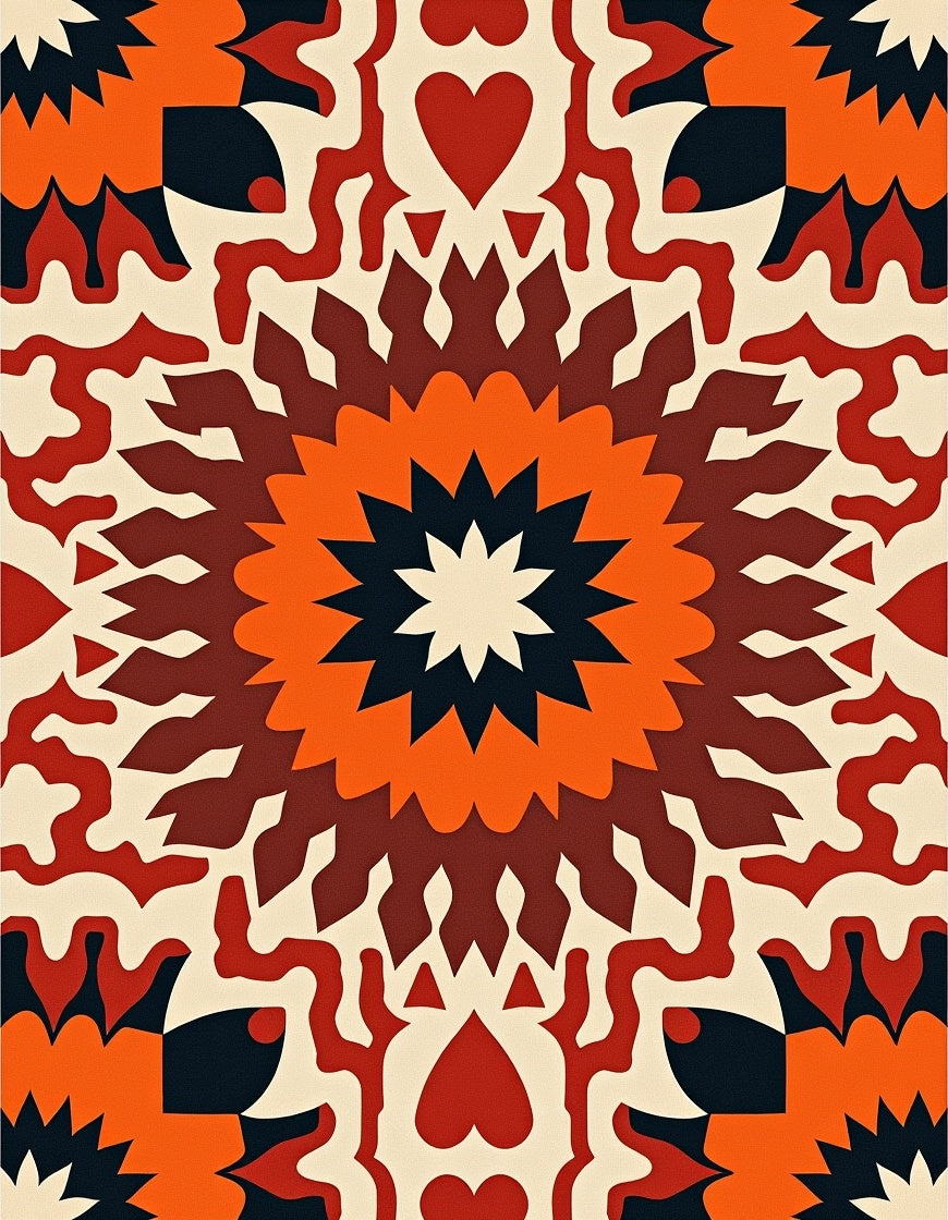 Retro Floral Starburst Pattern Rug