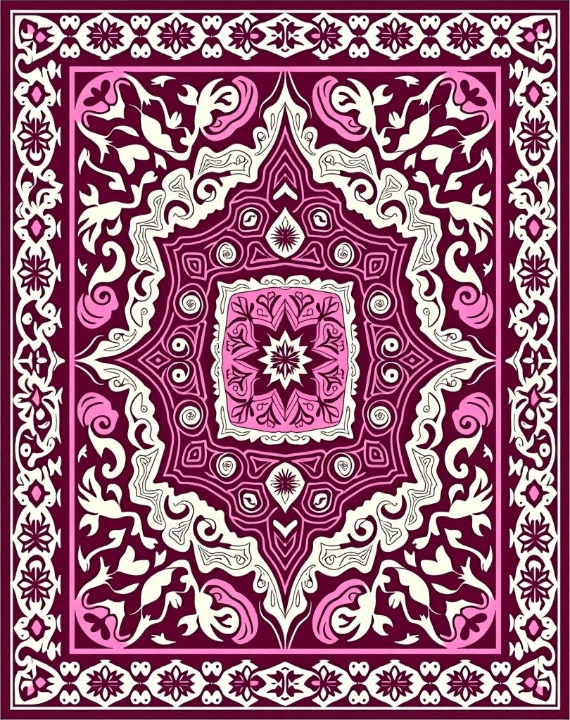 Plum Pink Floral Mandala Rug